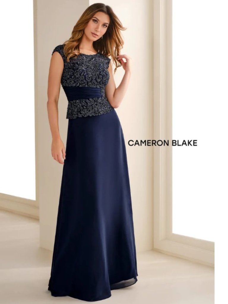 Cameron Blake By Mon Cheri Black Chiffon Dress Beaded Bodice Size 16